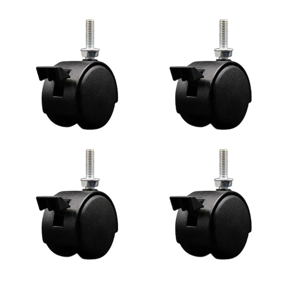 Service Caster 2'' Black Metal Hood Twin Caster Locking Nylon Wheel 5/16 Thread Stem, 4PK SCC-TS02S50D-NYS-FB-B-5161810-4 - main